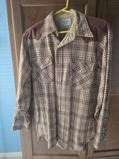 Vintage 80's  MENS SzM PENDLETON 100% VIRGIN WOOL PLAID Shirt.Rust, Tan, Cream.  picture