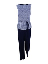 Connected Women's Printed Peplum Jumpsuit (10, Navy) picture