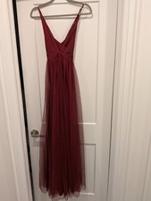 Luxxel Maroon Burgundy Maxi Dress Size L V Neck Spaghetti Strap Tulle Formal picture