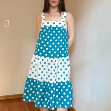 Vintage 1960s Teal and White Polka Dot Smock Dress picture