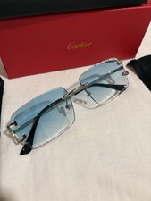 Cartier Big C Diamond Cut Frameless Light Blue Lens Silver Frame picture