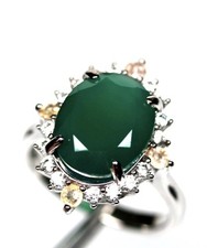 Stunning Natural Green Agate 4CT Sapphire & Zircon 925 Sterling Silver Ring Sz 6 picture