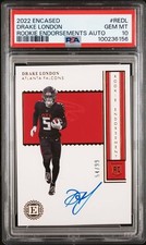 DRAKE LONDON ROOKIE ENDORSEMENTS PSA 10 AUTO /99 2022 PANINI ENCASED RC AU POP 7 picture