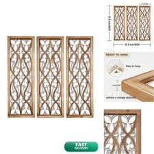 XIAOAIKA Hand Carved Boho Wood Wall Art 35.5 Inch 3 Panels picture