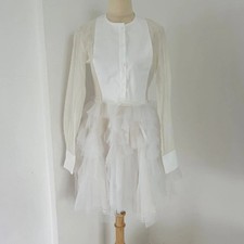 Ermanno Scervino White Cotton Shirt Dress Floral Embroidered Size S Italian 38 picture