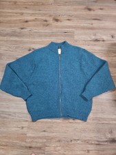 Vintage Men’s L.L. Bean Wool Ribbed Zip Up Sweater 90s USA Made Sz Lg Teal  picture