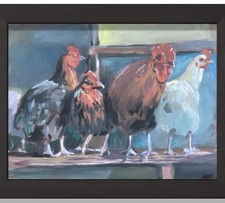 PDQ Artist Originals Paintings Farm Chickens ImpressionismAcrylics 12x16 Artwork picture