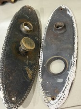 Antique Oval Beaded Edge Brass Door Plates Backplates 9 1/2”x 3” Salvage picture