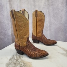 Vintage Size 8 D Dan Post Sea Bass Western Cowboy Boots Brown/Tan Men's picture
