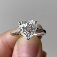 Certified 3.30 Ct White Heart Cut Treated Diamond Solitaire Ring In 925 Silver picture