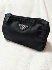 PRADA Nylon Cosmetic Pouch Small Item Case Navy zip Italy logo plate casual picture
