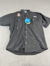 Columbia PFG Bahama II Short Sleeve Shirt M Black UPF 50 Lost Cajun Logo NWT picture