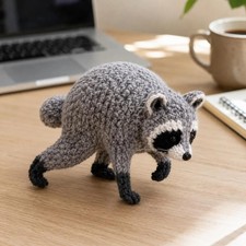 Handmade Crochet Jimothy Raccoon Plush, Woodland Animal Amigurumi 5 inch picture