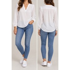 Weatherproof Vintage Womens White Clip Dot Split V-Neck Blouse XL NWT picture