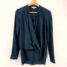 Favlux Fashion Blouse Women S Dark Teal Surplice Wrap Front Long Sleeve FL19A980 picture