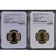 C&C 2015 P $1 LBJ NGC Reverse PF 69 + 2016 S $1 Ronald Reagan NGC Reverse PF 69 picture