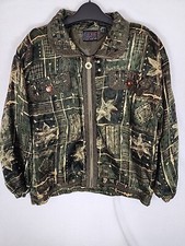 Vintage Mureli Womens Sz M Green Gold Silk Floral Circle Bomber Jacket Pockets  picture
