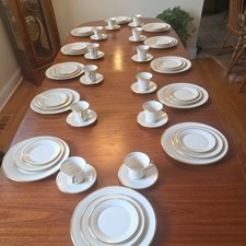 Lenox Eternal 60Pc China Dinnerware Set Service for 12 Gold Trim Plates Cups picture