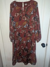 Chico's Burgundy Floral Boho Modest Shift Dress Size 2 (12) picture