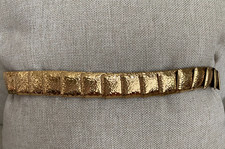 Vintage Unique Gold-Tone Matal Embossed Panels Stretch Waist Belt  23-37 inches picture