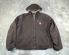 Vintage Carhartt Hooded Detroit Jacket Mens XL Brown J141 DKB Sherpa Lined picture