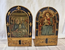 Vintage Italian Florentine Style Gold Gilt Wood Bookends Madonna Child Religious picture