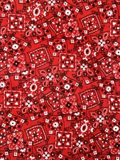 7/8 Yd Vintage 1970s Craft Fabric Red Calico Bandana Paisley Western Motif picture