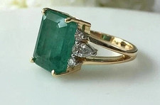 6.00Ct Emerald Cut Natural Emerald & Diamond Bridal Wedding Ring 14K Yellow Gold picture