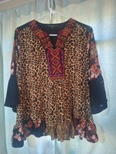 Calessa Brand Blouse. Black V Neck With Vibrant Colorful Embroidery  picture