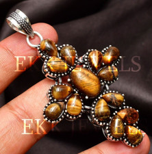 Natural Tiger's Eye Gemstone 925 Sterling Silver Handmade Jewelry Pendant 2.80
