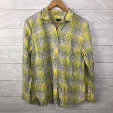 Talbot's Women's Large Plaid Long Sleeve Button Front Shirt Metallic Weave Top picture