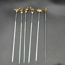 6 Vintage West Germany Rostfrei Stainless Steel Brass Animal BBQ Kebab Skewers picture