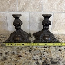 Antique French Rococo Revival Bronze Candlesticks Pair Louis XV Candle Holders picture