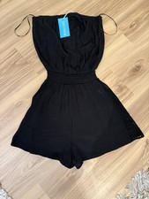 NWT Sensea Black Gauze Strapless Romper Crochet Lace Side Panels size L NWT picture