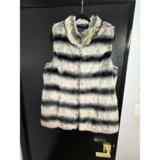 Rachel Zoe Faux Fur Vest Women’s L Black Gray Striped Chinchilla Style Glam picture