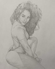Original Fine Art Woman’s Portrait Pencil Drawing 8x11 Pin Up picture