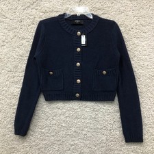 NEW Express Cardigan Small Adult Blue Crew Neck Novelty Button Sweater Womens S picture