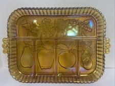 Vtg  Carnival Amber Glass 5-Section Divided Fruit Relish Tray Iridescent picture