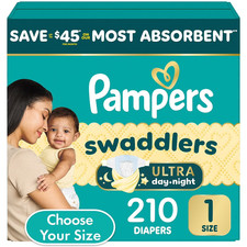 Pampers Swaddlers Ultra Day-Night Overnight Diapers Size 1 (8-14 lb) 210 Daipers picture