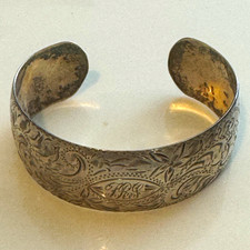 Vintage Mid-Century W.R. Johnson Sterling Silver Hand-Engraved Cuff Bracelet picture
