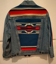 Vintage Chimayo Wool Panel Denim Jacket Southwestern Western Aztec Size  G2U picture