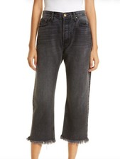 THE GREAT. Wayne Jean Graphite Wash Cropped Frayed Jeans 27 picture