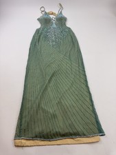 Adrianna Papell Dress Womens 10 Green Beaded Silk Chiffon Maxi Gown Evening picture