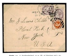 GB Northumberland *Cambo/J72* Duplex Transatlantic Cover 1893 USA {samwells}N215 picture