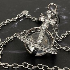 【In Box/Pouch】Vivienne Westwood Orb globe Necklace Silver Rhinestone Top 3.5cm picture