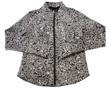 ATHLETA Women's Shanti Salutation Print Knit Jacket Large Mauve Black White picture