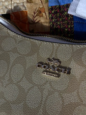 Coach signature Logo Crossbody Bag Beige/White Gold Hardware Zip Detach Strap picture