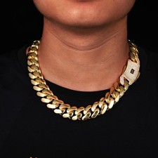 14mm Cuban Link Chain For Men 14k Gold Plated Stainless Steel Chain Necklace picture