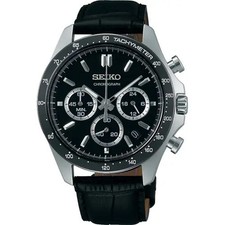 Seiko SBTR021 Black Dial Chronograph Quartz Men's Watch Leather Strap JDM New picture