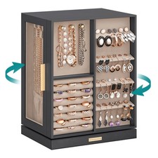 SONGMICS Jewelry Box Organizer, 360° Rotating, 5 Drawers, Gray And Beige picture